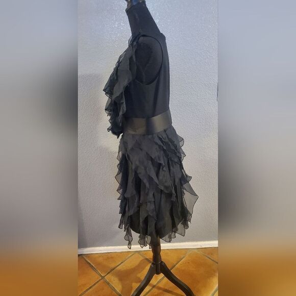 Marchesa Notte Black Silk Ruffle Mini Dress Elegant Party Cocktail Dress - Picture 4 of 15